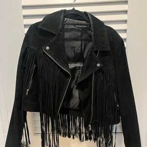 PS Erin Wasson Black Suede Fringe Leather Moto Jacket